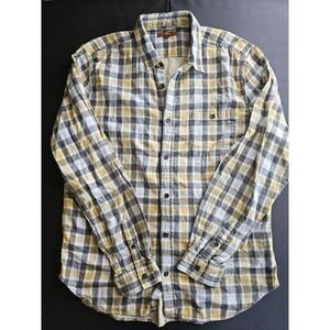 7 For All Mankind Mens Yellow Plaid Button Up Long Sleeve Shirt Large